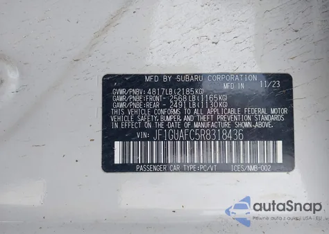 2024 Subaru Impreza Sport 5-Door z USA, uszkodzony, nr VIN JF1GUAFC5R8318436